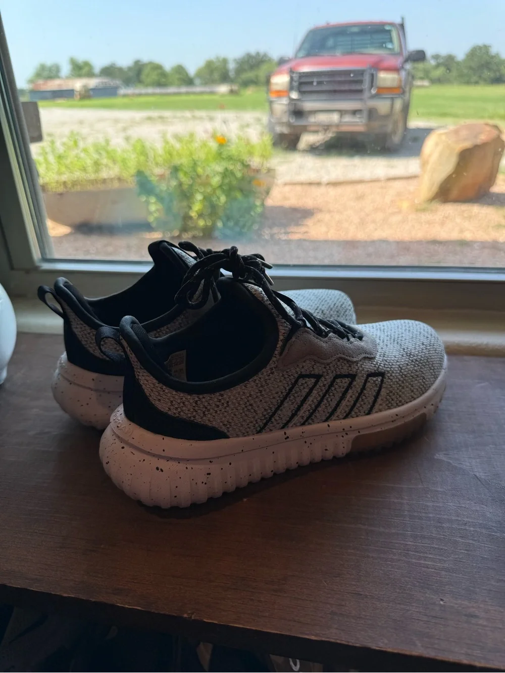 Adidas Light Gray and Black Knit Athletic Sneakers